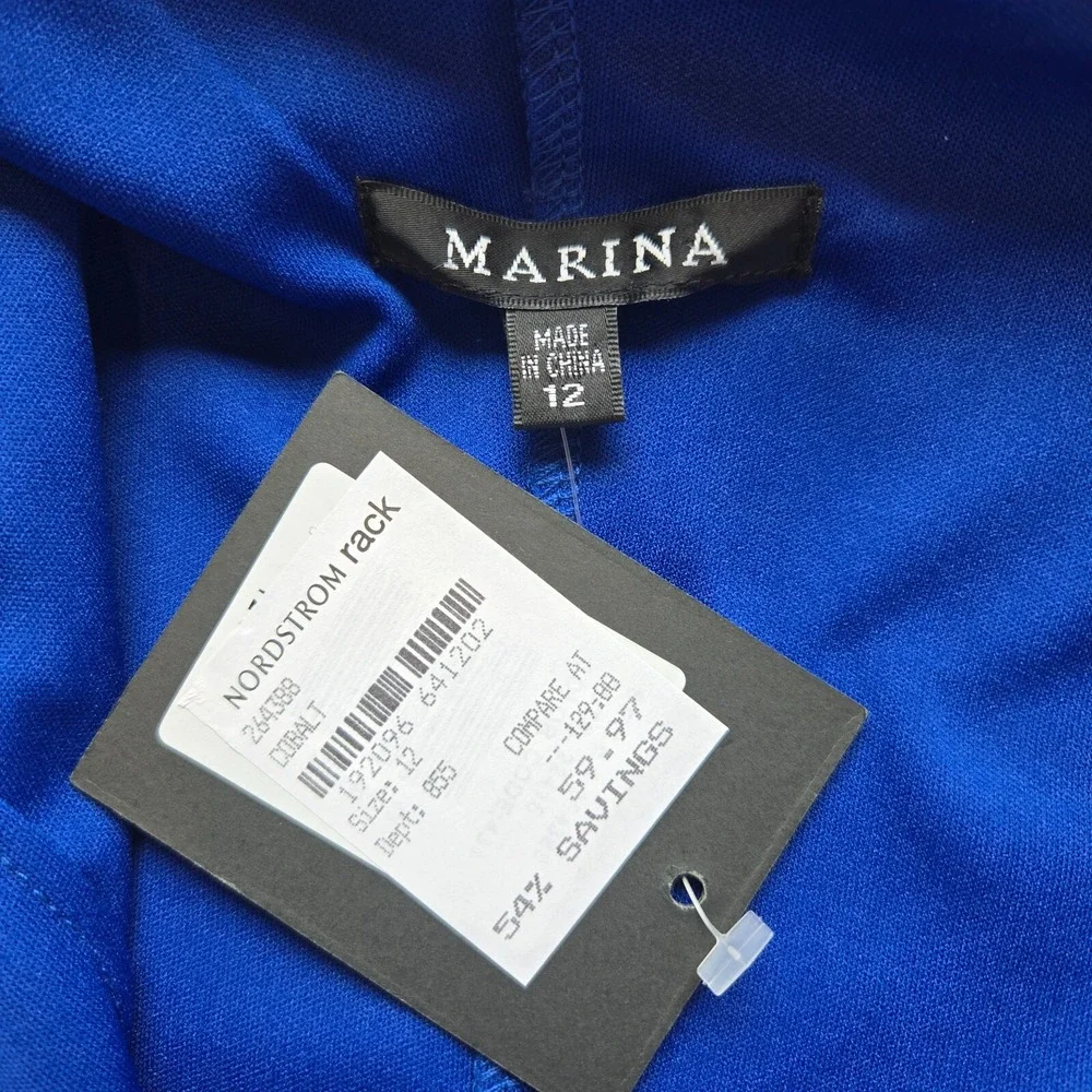Marina One-Shoulder‎ Evening Dress Cobalt Blue Size 12 NWT Evening Dress Elegant - Picture 4 of 6